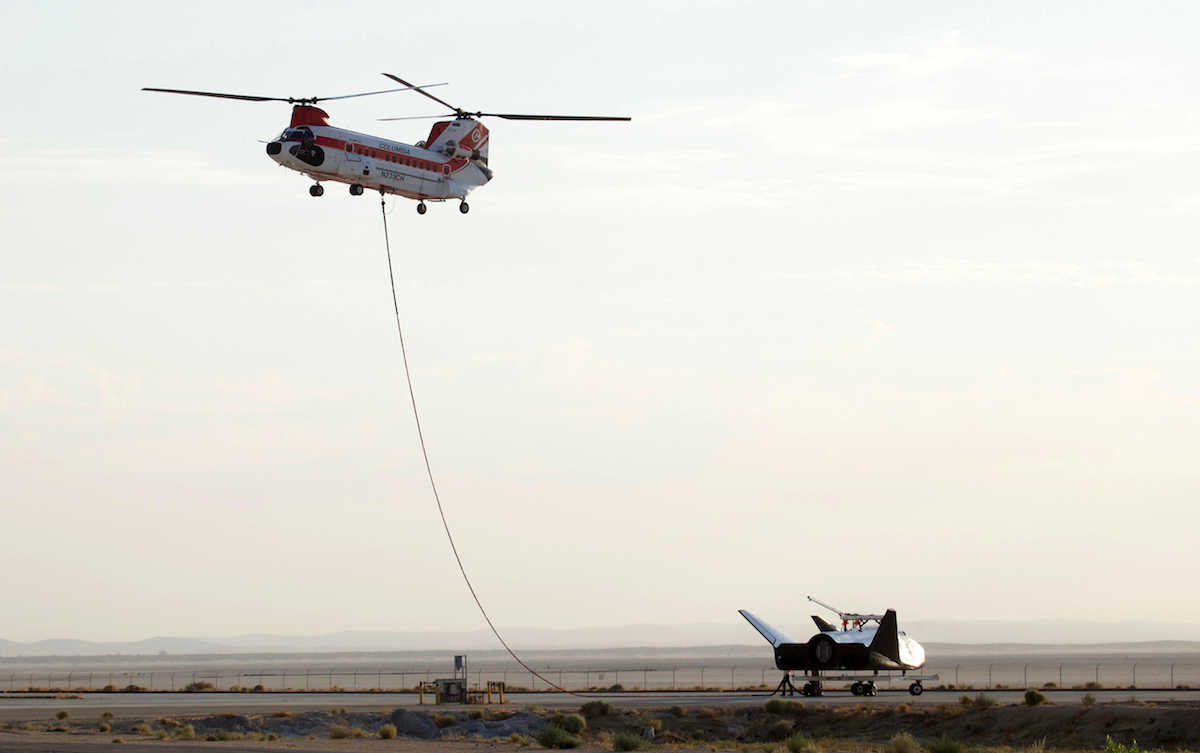 Dream Chaser Spacecraft In Captive Carry Test Over Desert